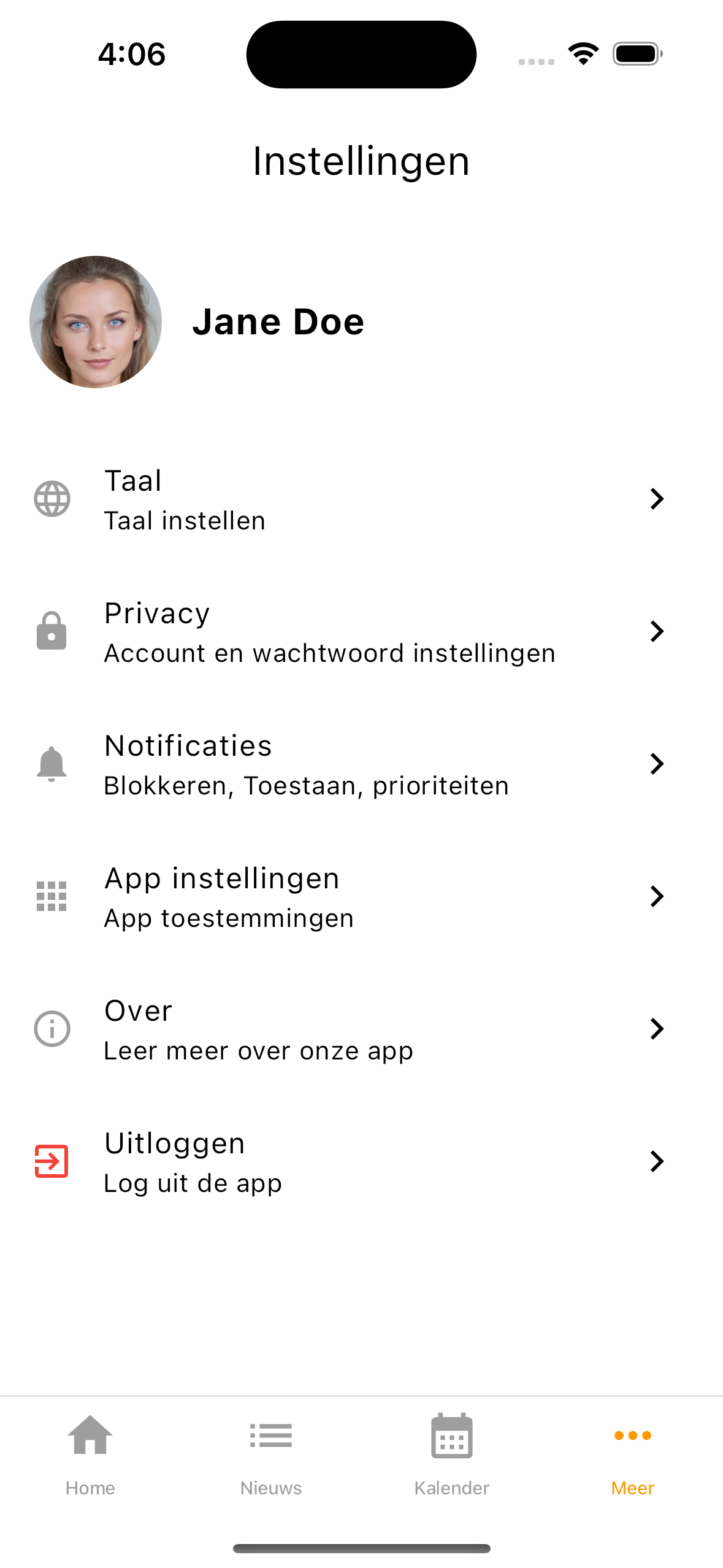 Instellingen pagina